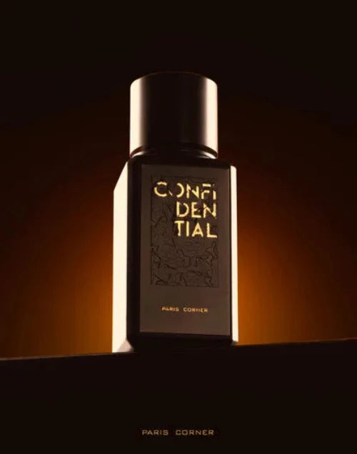 Confidential perfume with saffron, oud, rose, tobacco, and sandalwood notes – bold mysterious spicy woody fragrance